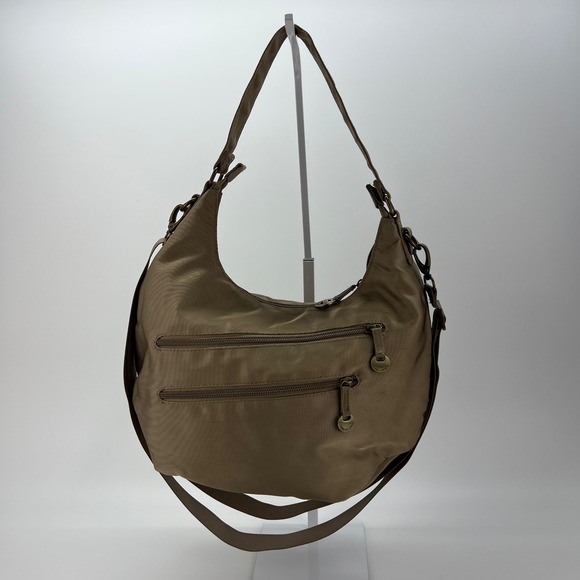 Travelon Handbags - Travelon Anti-Theft Hobo Bag Tan Polyester Turquoise Lining RFID 42911-770